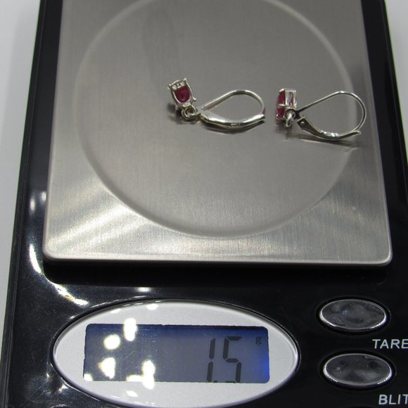 Sterling Silver Red Topaz Dangle Earrings Vintage - Picture 6 of 6